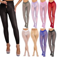 Damen Sexy Nylonstrümpfe Strumpfhose Glänzende Offener Schritt Leggings Strümpfe