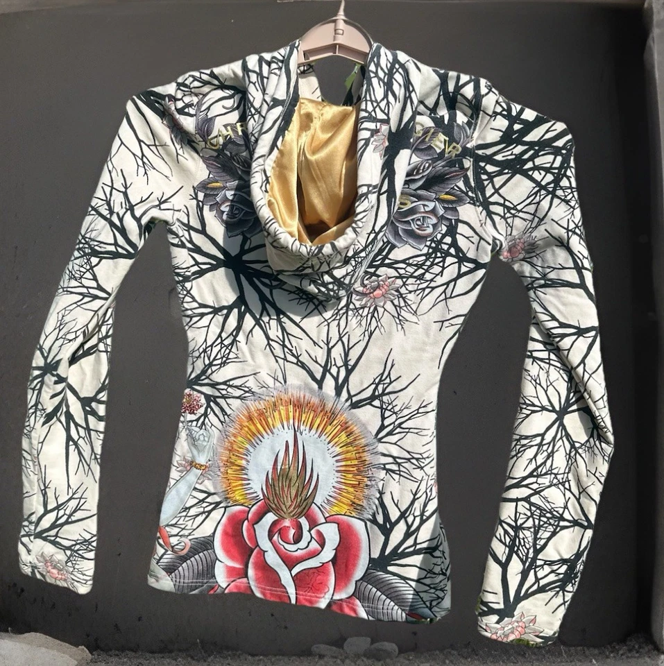 Sudadera con capucha Christian Audigier Los Angeles Y2K para mujer XS Quan Yin rosa asiática glamurosa Foto 4 de 4
