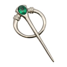 Green Stone Penannular English Made Pewter Kilt Pin Brooch In Personalised Box
