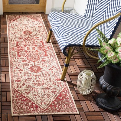 Washable Rug Outdoor Beach House Collection - 2'2'' x 8' Runner, Red & Cream, ...