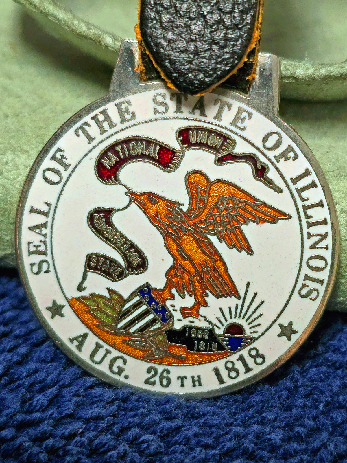Vintage All Orig. New Old Stock M/C Enameled State of Illinois  Pocket Watch Fob