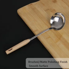 Stainless Steel Soup Spoon Ladle Wooden Handle Kitchen Cooking Utensil