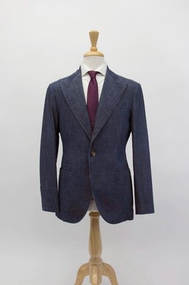 NW T$4500 Brunello Cucinelli Men's Denim Sport Coat W/Logo Buttons 50/ 40US A262