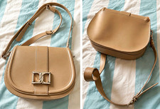 Mint Velvet Taupe Beige Leather Crossbody Shoulder Bag Silver Buckle
