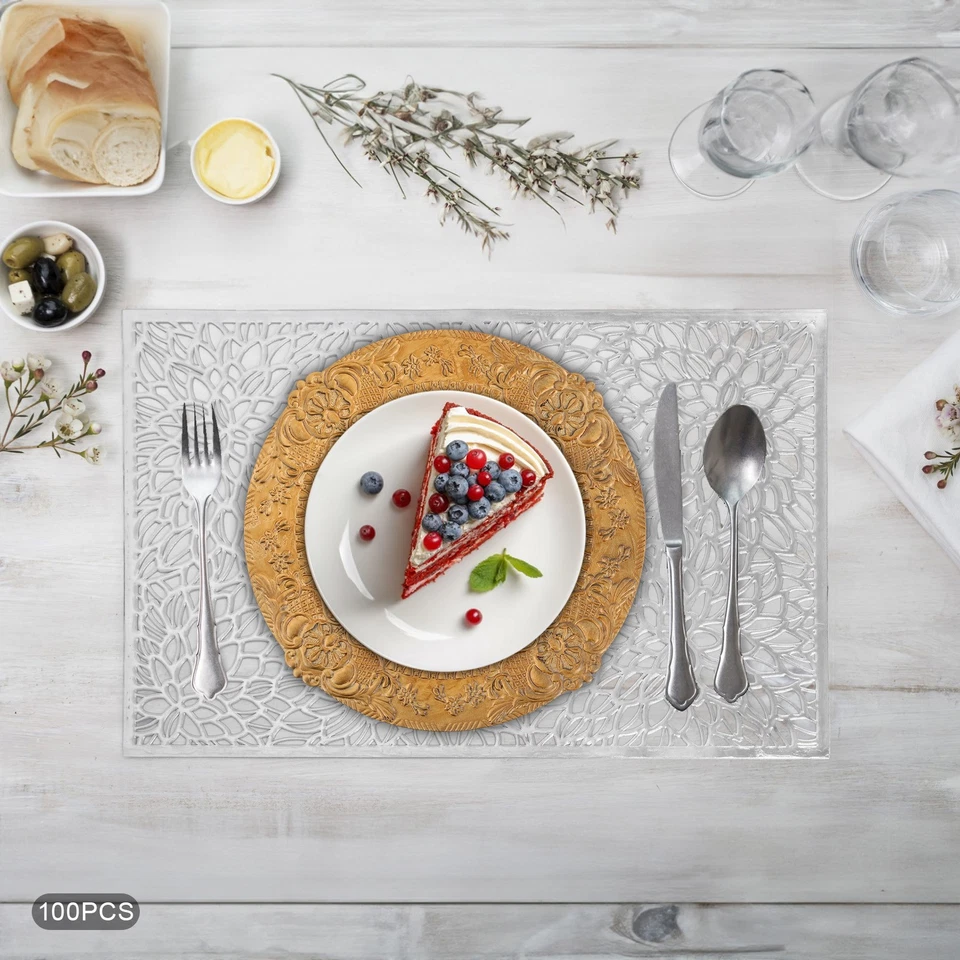 Platos cargadores antiguos de 100 piezas, plato de cena de plástico de 13 pulgadas, dorado Foto 2 de 4