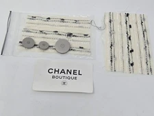 Authentic CHANEL Boutique CC Logo Button Set w/ Tweed Swatch & Card Silver Tone