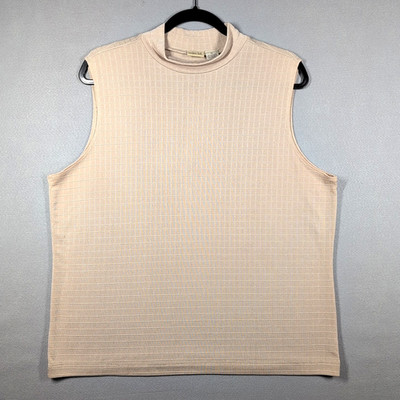 Linden Hill XL Beige Mock Neck Top Sleeveless Textured Capsule Minimalist