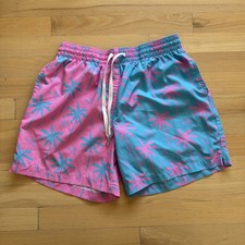 Chubbies Swim Trunks Mens Medium Pink Blue Palm Tree 5.5 Inseam Lined Quick Dry