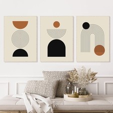 Bankrenart Mid Century Boho Wall Art Set of 3 Minimalist Abstract Geometric L...