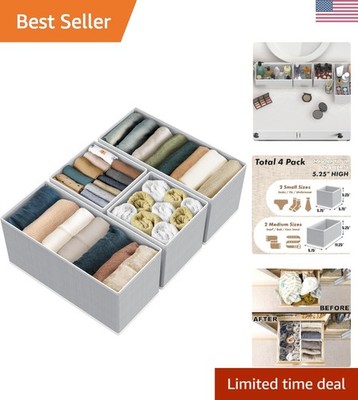 Set of 4 Lightweight Gray Underwear Drawer Organizers - Collapsible for Easy Use