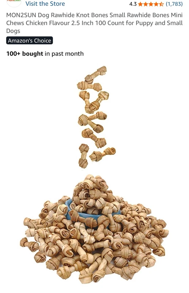 Mon2sun Dog Rawhide Knot Bones Small Rawhide Bone Mini Chews Chicken Flavour 2.5 - Image 2 of 4