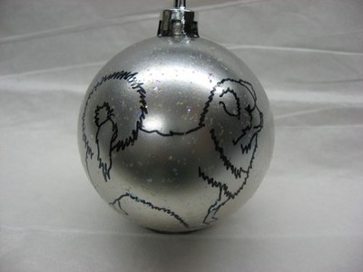 NEW HANDPAINTED TIBETAN SPANIEL UNBREAKABLE SILVER CHRISTMAS ORNAMENT 2 1/2''