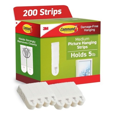 3M Command Medium Picture Hanging Strips White 100 Pairs 200 Strips 17201CABPK