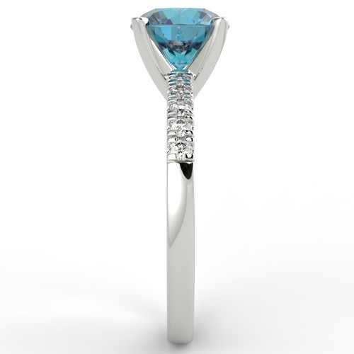 Round Diamond Engagement Ring Pave 1.6 Ct SI1 Blue 14ct White Gold - Picture 5 of 6