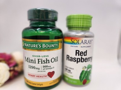 ×2 Lot Nature's Bounty Mini Fish Oil 1290mg Odorless + Solarray Red Raspberry 