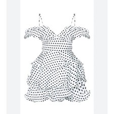 PrettyLittleThing Polka Dot Layered Cold Shoulder Dress Size 2 White Black