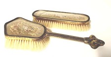 Antique Hair & Clothes Brushes  Ornate Brass & Embroidery