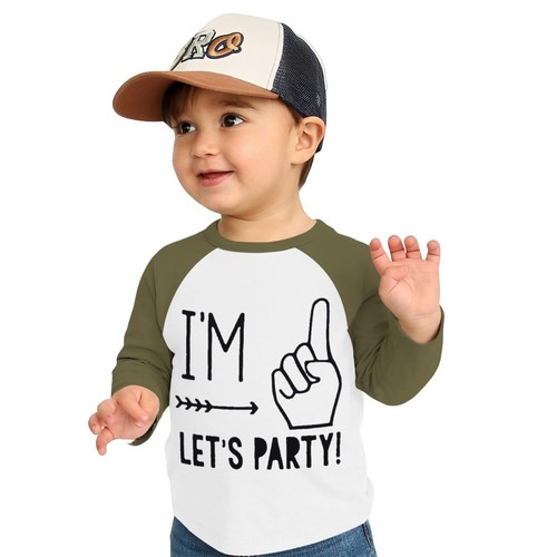 Baby Boy 1st Birthday Raglan Shirt Infant Funny I'm One Let's Party Print Tee...