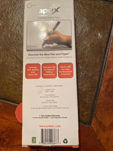 Lynktec Apex Fine Point Active Stylus 2mm Tip Black NIB - Picture 2 of 3