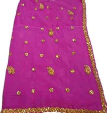 Heavy Pink Vintage Dupatta Georgette Embroidered Long Stole Wrap scarf Hijab