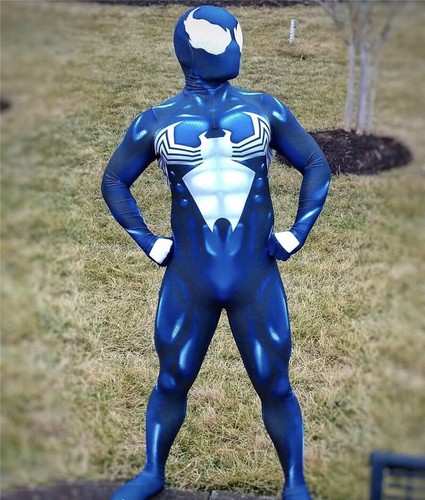 2021 Venom Spiderman Jumpsuit 3D Bodysuit Cosplay Costume Halloween w/ Faceshell - Picture 6 of 9