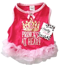 Simply Wag " Princess at Heart" Gold Crown, Pink Ruffles Puppy/Dog Dress, Small