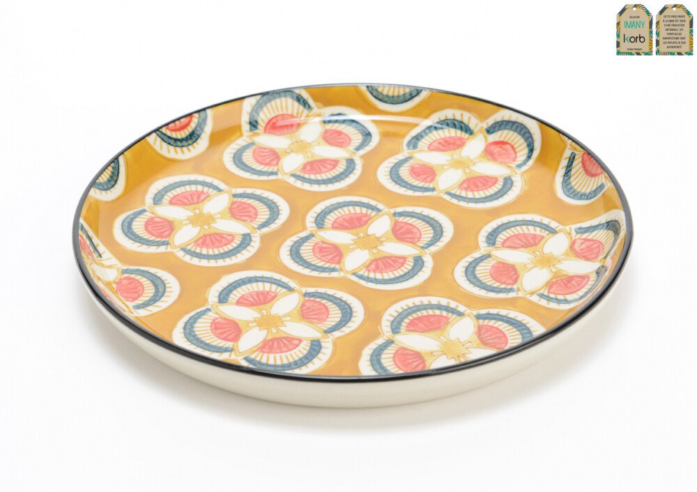 Assiette dessert Imany jaune 21 cm en grès anti-rayures pour remplacer votre vaisselle fragile