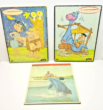 Vintage 1960's Set Of 3 Whitman Frame-Tray Puzzles The Flintstones Flipper