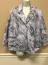 CHICOS Linen Nylon Jacket Lightweight Semi Sheer Black White Animal Print Sz 3