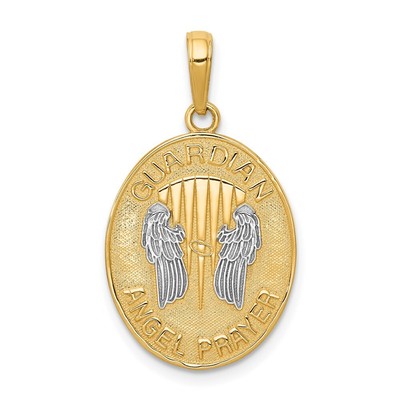 14k Gelbgold W Rhodium Wende Schutzengel Gebet Anhänger 2,4g
