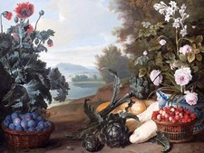FRUITS FLOWER VEGETABLES F. Desportes Tile Mural Kitchen Backsplash Ceramic 10x8