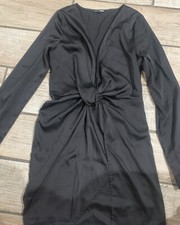 Fashion Nova Women Dress Small Black Poly Blend Long Sleeve Front Twist Mini