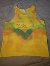 Adult L Tank Top Yellow with row of tulips and tie dye 277509