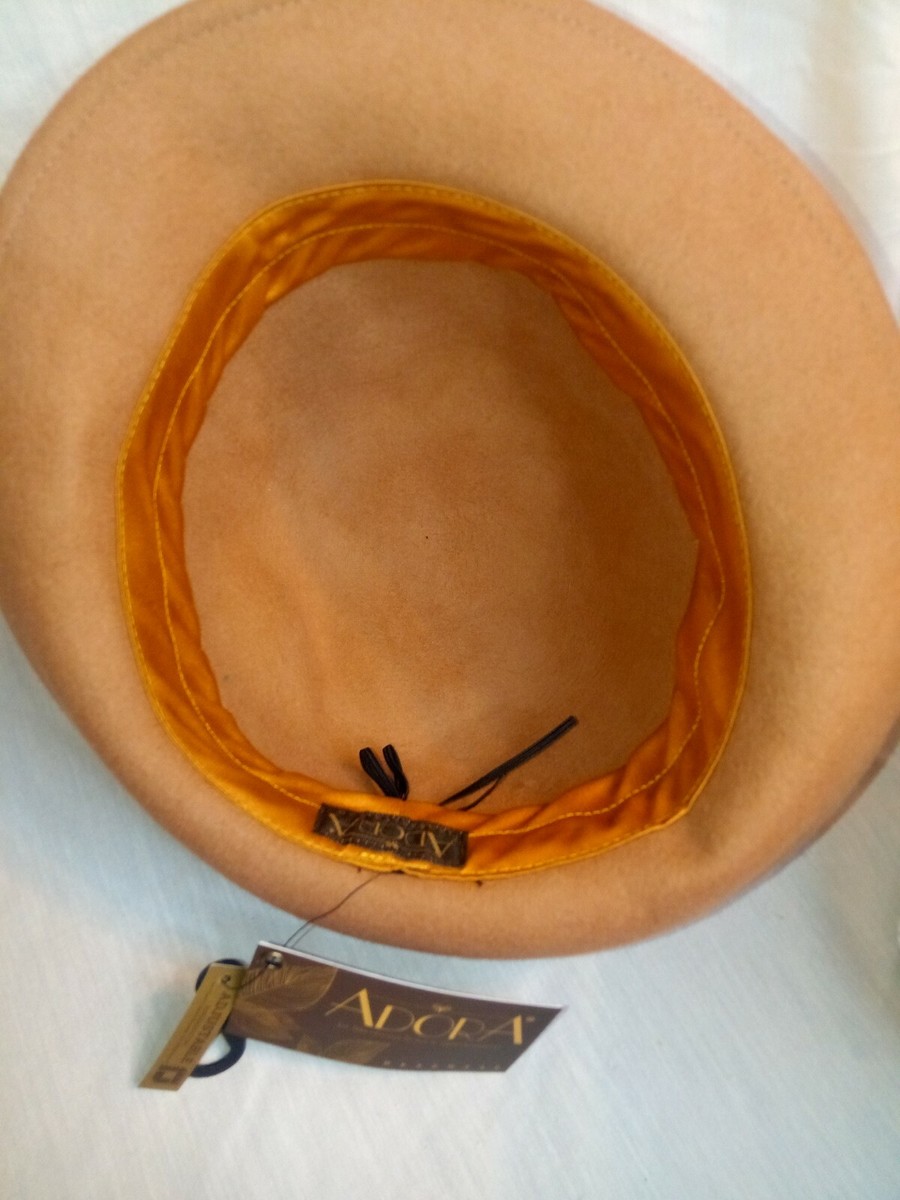 Adora Adjustable Perfect Fit Wool Felt Hat. Color Beige and Brown Ribbon Band Adora® Wool Hat - Wool Felt Fedora Grosgrain Ribbon Trim  main image 3
