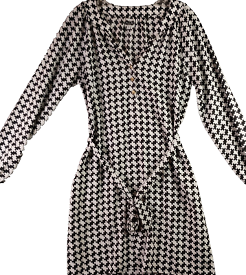 Mud Pie Belted Shirt Dress Women's S Black White Large Houndstooth Gold  Button | eBay