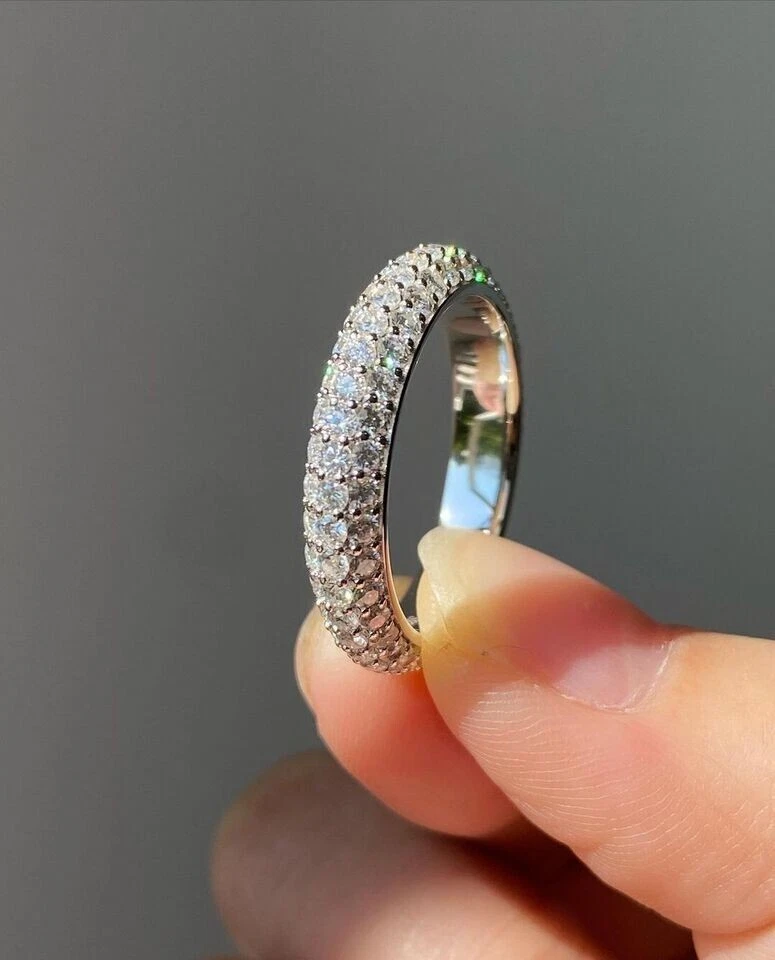 Round Cut 1.30 Ct Natural Diamond Wedding Eternity Band Solid 950 Platinum Ring - Image 3 of 4