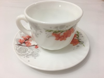 BA200-190  Uniware High Quality  Opal Glassware Cups and Saucer,Set of 12 Pcs