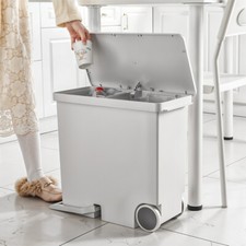 Kitchen Rubbish Waste Bin Recycling Dual Multi Compartment Pedal Dustbins Wheels