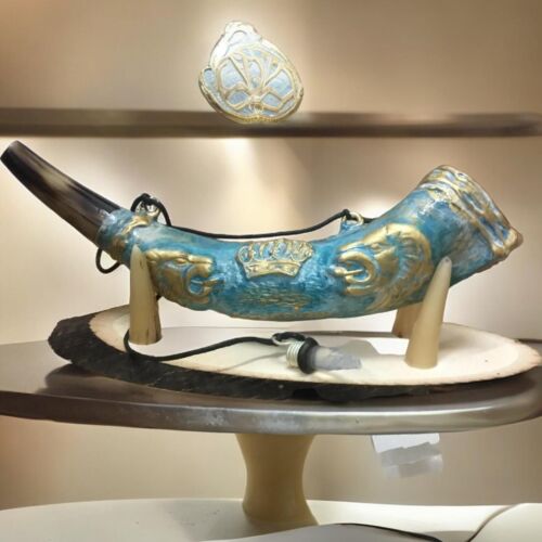 12-16" " Anointing Oil Painted Ram Shofar Horn Jerusalem+ With Wood Stand - Mad - Picture 3 of 13