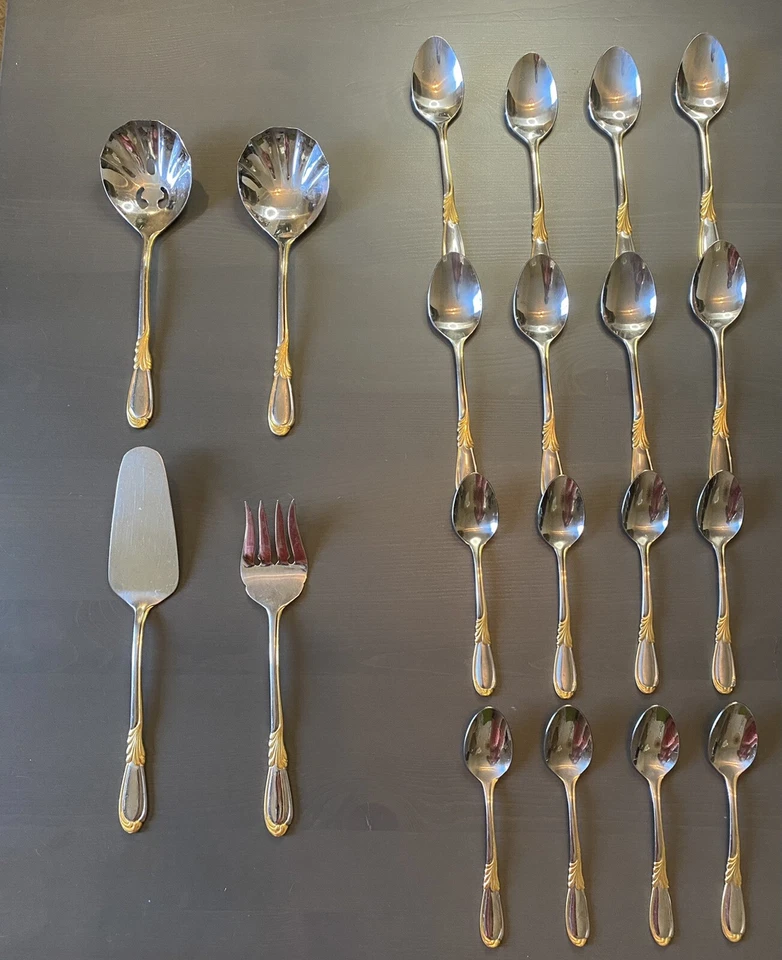 Juego de cubiertos de acero inoxidable 45 piezas Retroneu K-18 LINDA Accent para servir 8 leer Foto 2 de 4