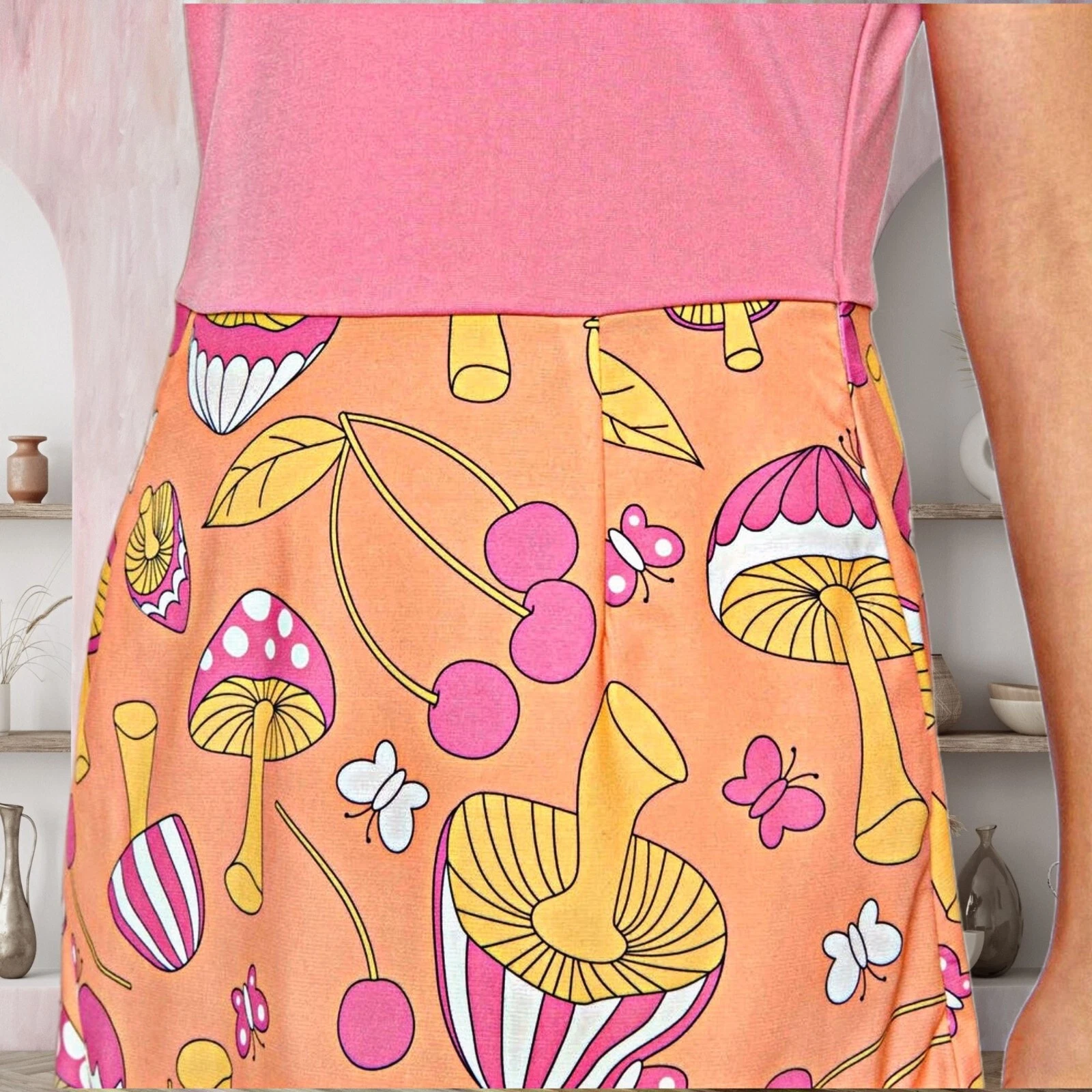 PALM ANGELS Smak Parlour Mini Abito Vintage Funghi Ciliegia Multicolore Primaverile Collo RARO