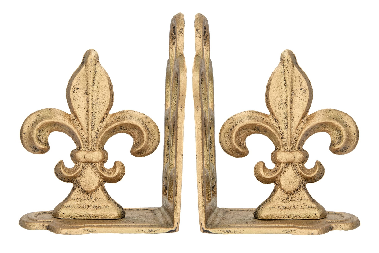 Distressed Gold Fleur de Lis Metal Bookends Set of 2