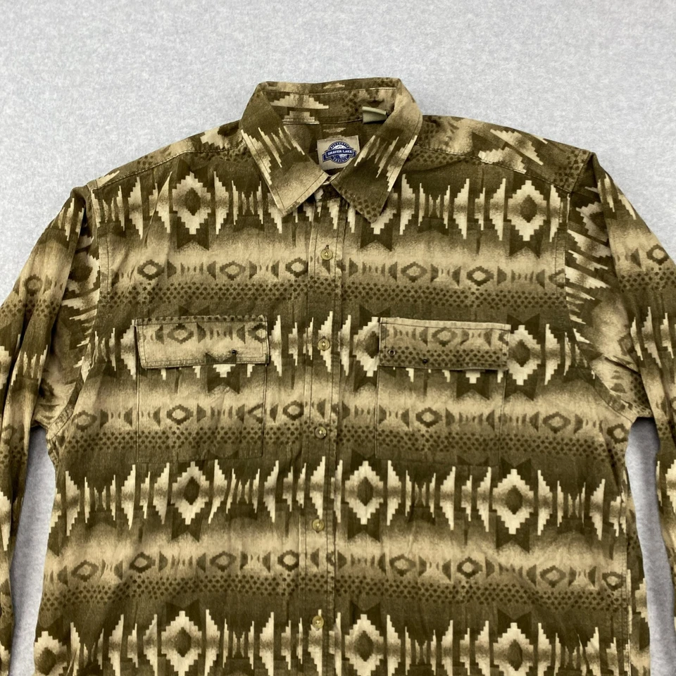 Camisa con botones Shaver Lake para hombre grande L marrón pana bolsillos aztecas occidentales Foto 2 de 4