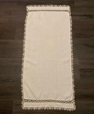 Vintage Fine Linen Table Runner Dresser Scarf Tatted crochet Trim 41.5  x19.5  