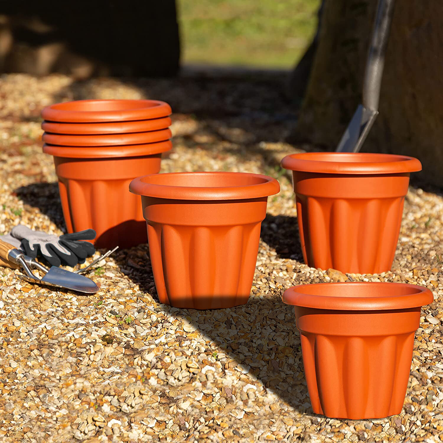 Plastic Round Garden Flower Pot 25 33 40 50 60cm Grey Terracotta