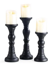 Resin Pillar Candle Holders Set of 3 7.9", 10", & 11.8" High, Home Decor Black