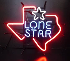Texas Map Lone Star Beer TX 20"x16" Neon Light Sign Lamp Bar Open Real Glass Art