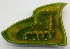 California Original Pottery Ashtray USA #309 Green Yellow Brown