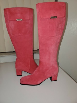 pink suede knee high boots
