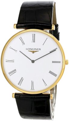 Longines La Grande Classique Yellow Gold PVD Black Leather Mens